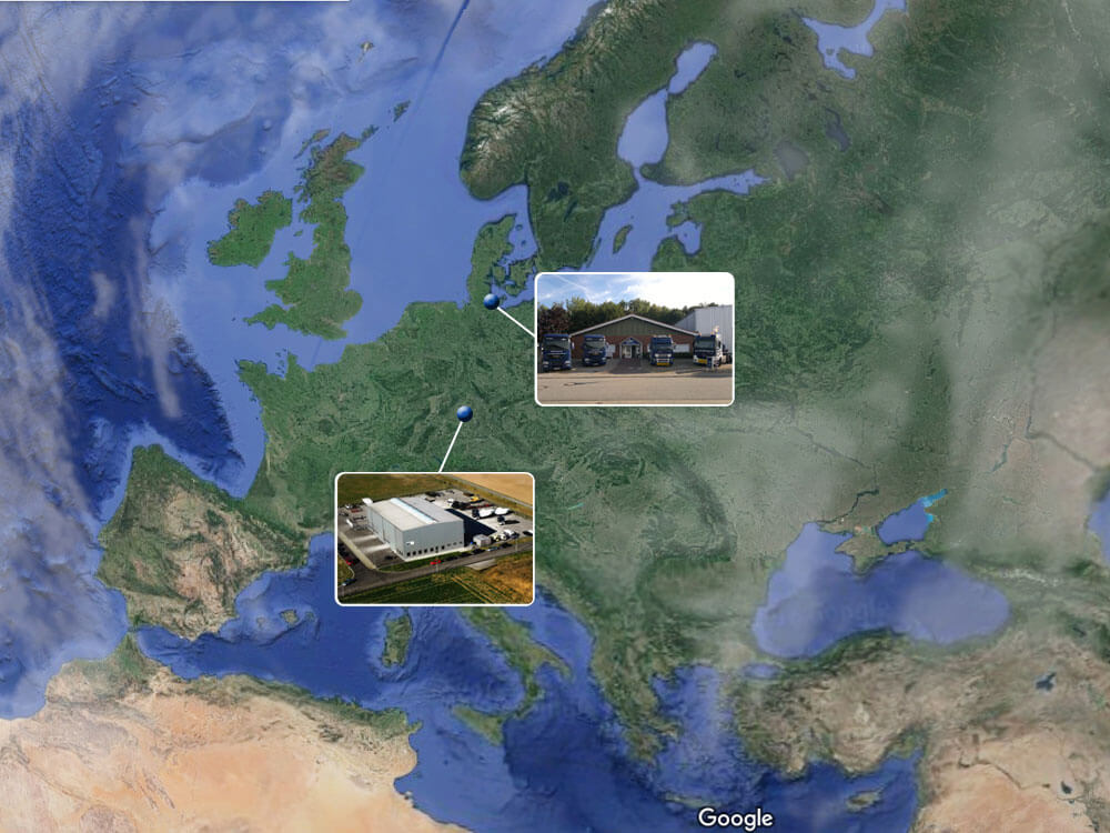 Sleepy Standorte auf einer Karte von Europa | Sleepy Yachttransporte & Spezialtransporte
